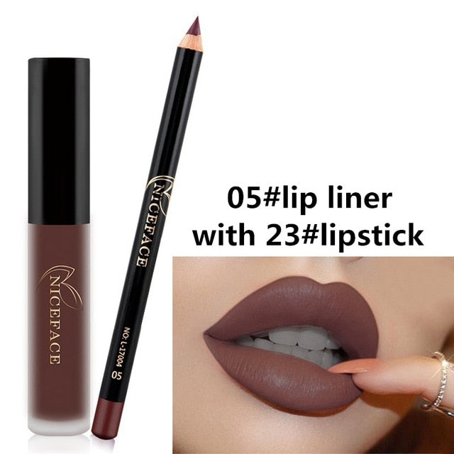12 Color Matte Lipstick Lip Liner Pen Set Waterproof